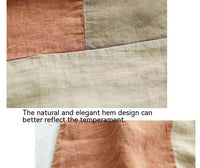 Cotton Linen Contrast Color T-shirt Artistic Design Half Sleeve Women
