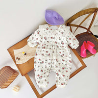 Baby Girl Floral Pattern Mesh Patched Design Doll Neck Jumpsuit