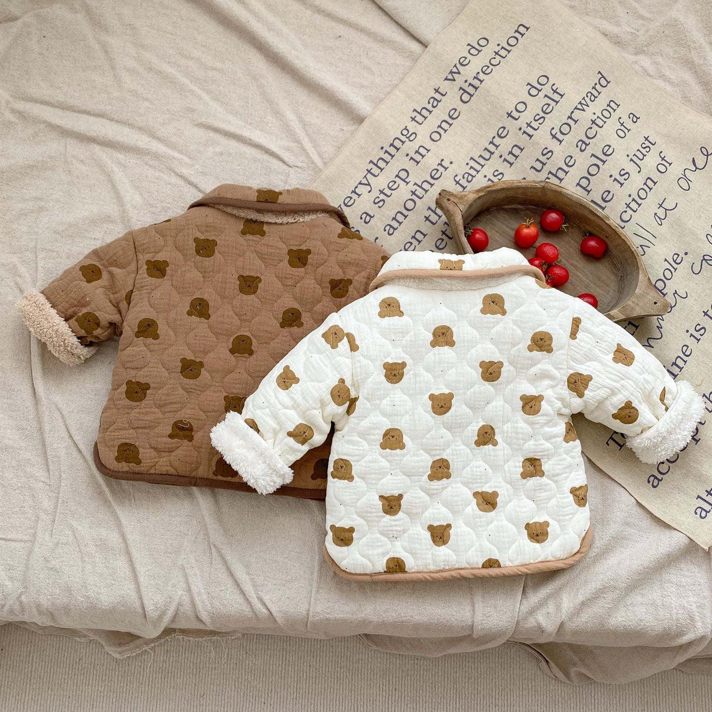 Baby Girl All Over Bear Graphic Quilted Warm Cotton Coat