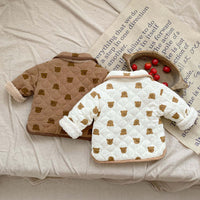 Baby Girl All Over Bear Graphic Quilted Warm Cotton Coat