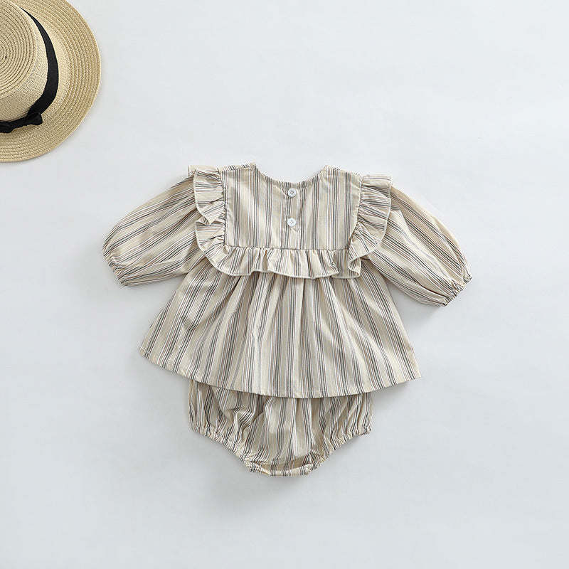 Baby Girl Striped Pattern Shirt Combo Shorts 1 Pieces Sets