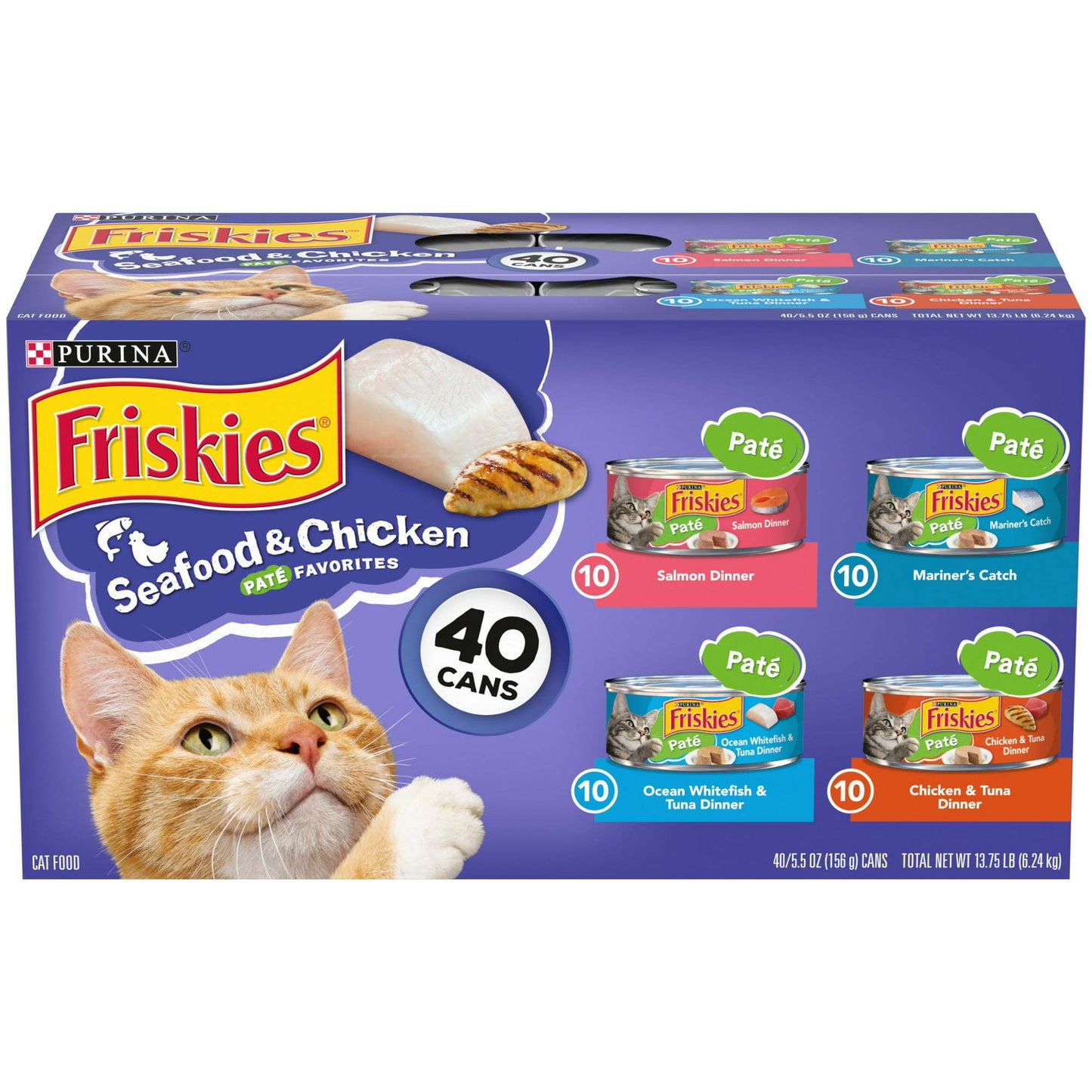 Purina Friskies Seafood and Chicken Wet Cat Food Variety Pack 5.5 oz Cans (40 Pack)