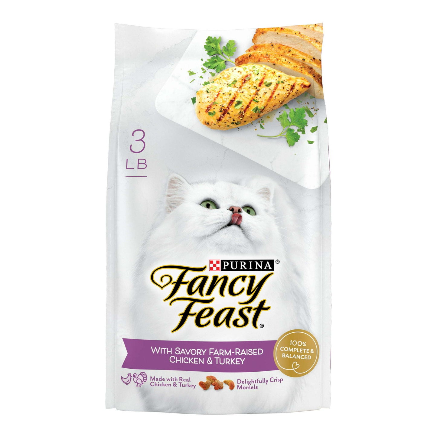Purina Fancy Feast Dry Cat Food Savory Farm Raised Chicken Turkey 3 lb Bag