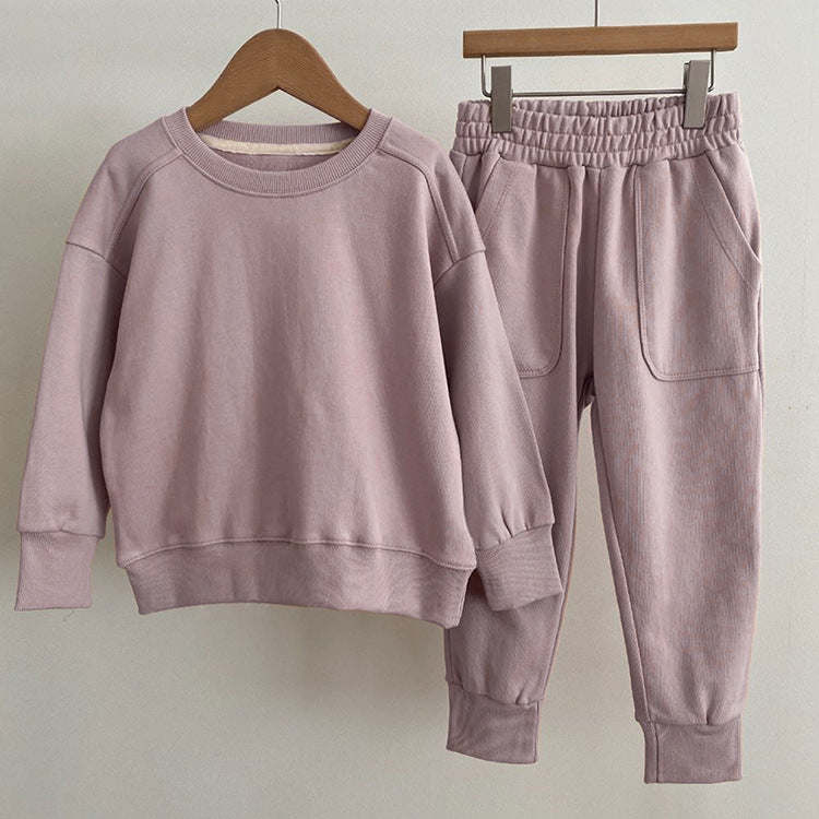 Baby Boy And Girl Solid Color Pullover Hoodies Combo Pants Pieces Sets
